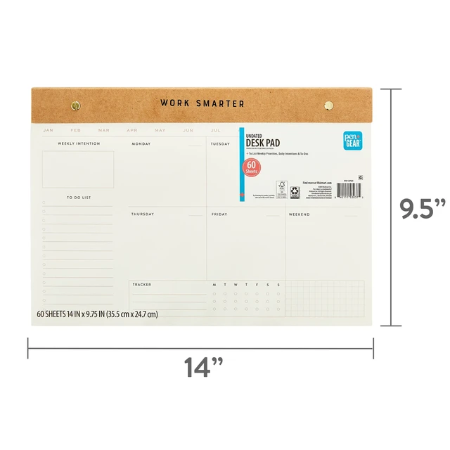 Alt view image 2 of 6 - Pen+Gear Kraft Desk Pad Weekly Planner, Undated, 14 x 9.75 Inch, 60 Sheets