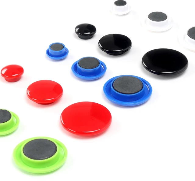 Alt view image 5 of 6 - Pen+Gear 30 Counts Round Plastic Covered Magnetic Buttons, Refrigerator Whiteboard Magnets, 5 Assorted Colors, Small Medium Large Sizes
