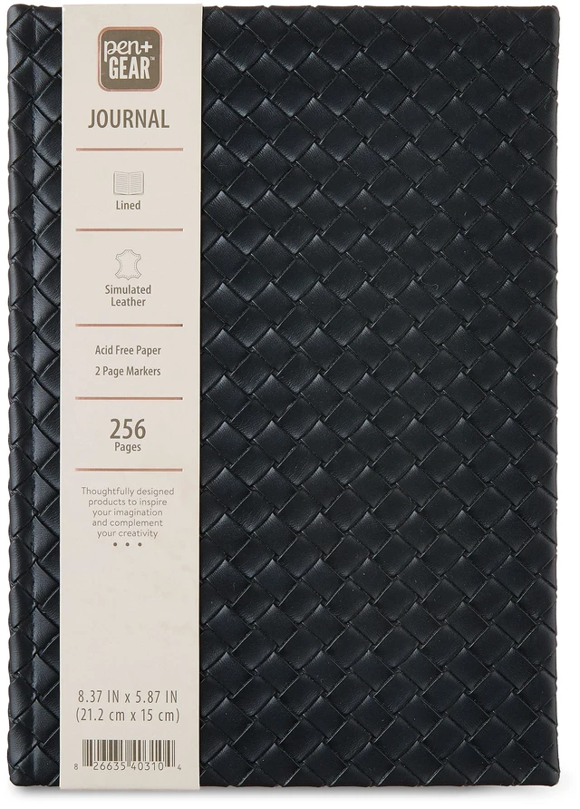 Main image of Pen+Gear Woven Simulated Leather Journal, Black, 8.37in x 5.87in, 256 Lined Pages
