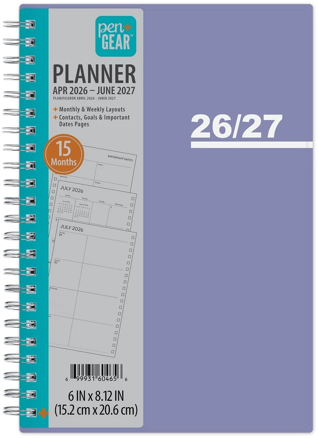 Main image of Pen+Gear Monthly Weekly Planner 5"x8" Violet Sky 15-Month (April 2026 - June 2027)