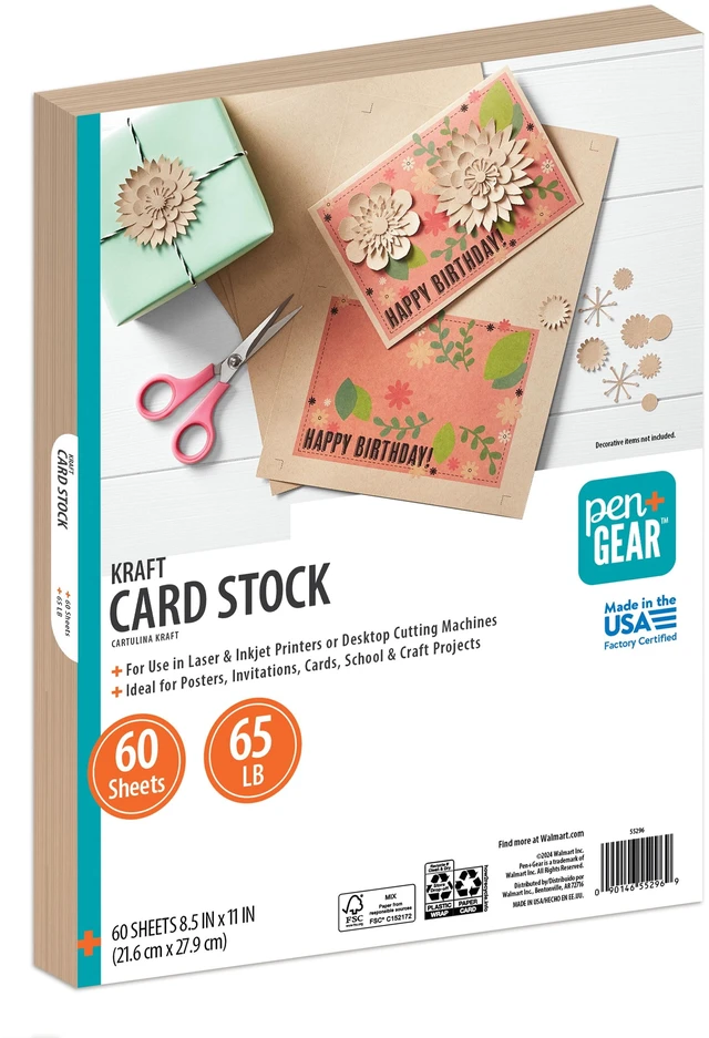 Main image of Pen+Gear Kraft Card Stock Paper - 8.5in x 11in - 65lb/176gsm - 60 Sheets