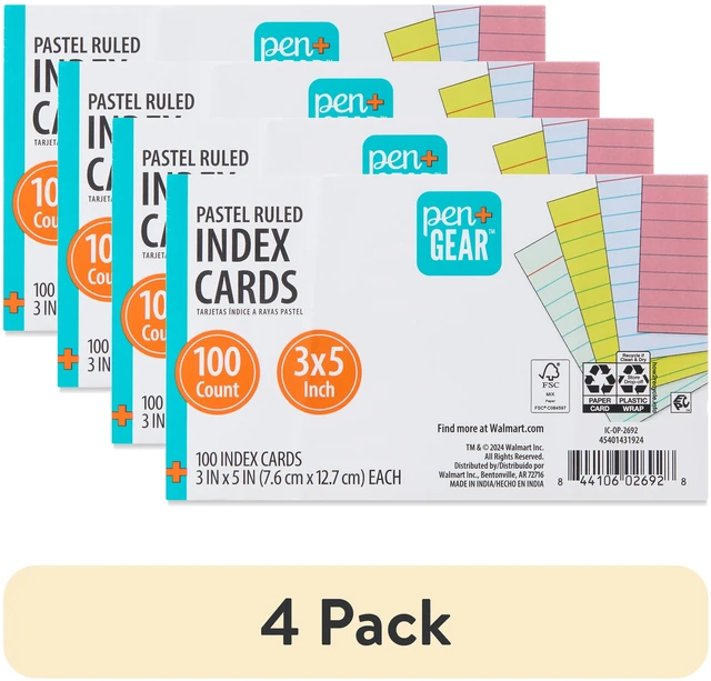 Main image of Pen+Gear Ruled Index Cards, Pastel Colors, 3"x5", 100 Count, 4 Pack