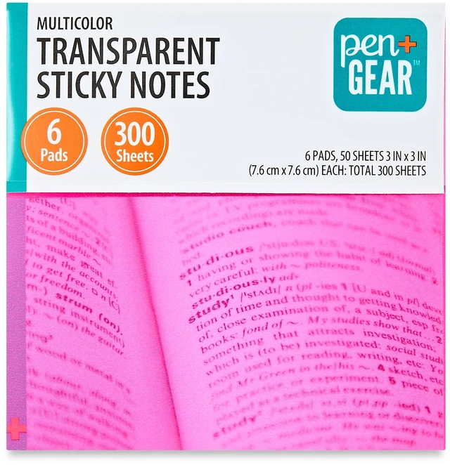 Main image of Pen+Gear Semi-Transparent Sticky Notes, 3" x 3", Multicolor, 6 Pads