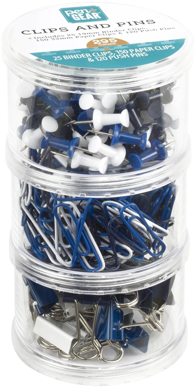 Main image of Pen + Gear 595466225 Clips and Pins Set, 295 Count, Assorted Color, 19mm and 33mm