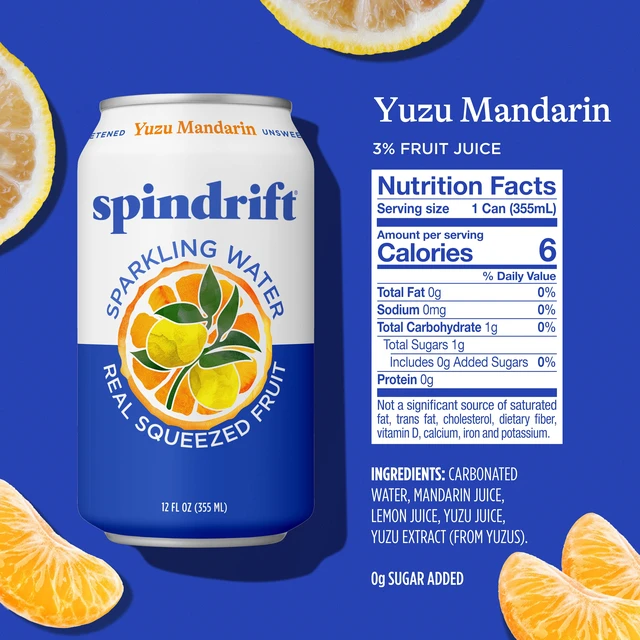 Alt view image 2 of 6 - Spindrift Yuzu Mandarin Sparkling Water, Real Squeezed Fruit, 12 fl oz, 8 Count, No Sugar Added, Low Calorie