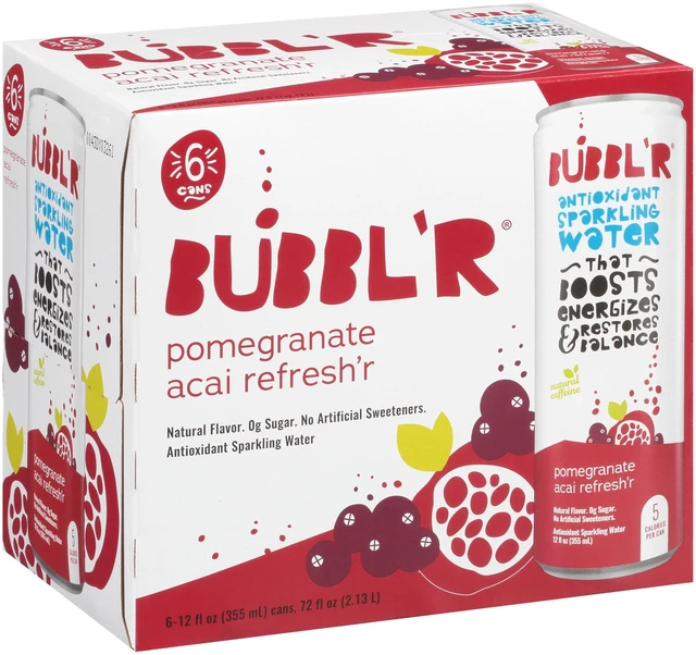 Main image of BUBBL'R Antioxidant Sparkling Water Pomegranate Acai Refresh'r 12 fl oz 6 Pack Cans
