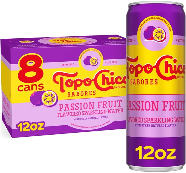 Main image of Topo Chico Sabores Passionfruit Flavored Sparkling Water Cans, 12 fl oz, 8 Pack