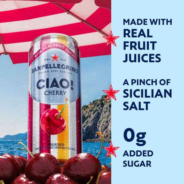 Alt view image 5 of 5 - Sanpellegrino CIAO Cherry Sparkling Flavored Water with Real Fruit Juices, 24-Pack