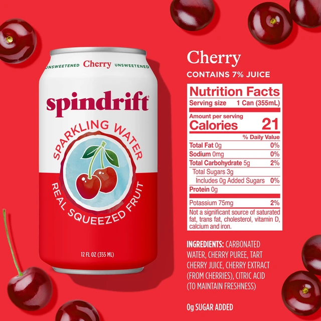 Alt view image 7 of 7 - Sprindrift Cherry Sparkling Water with Real Fruit Essence