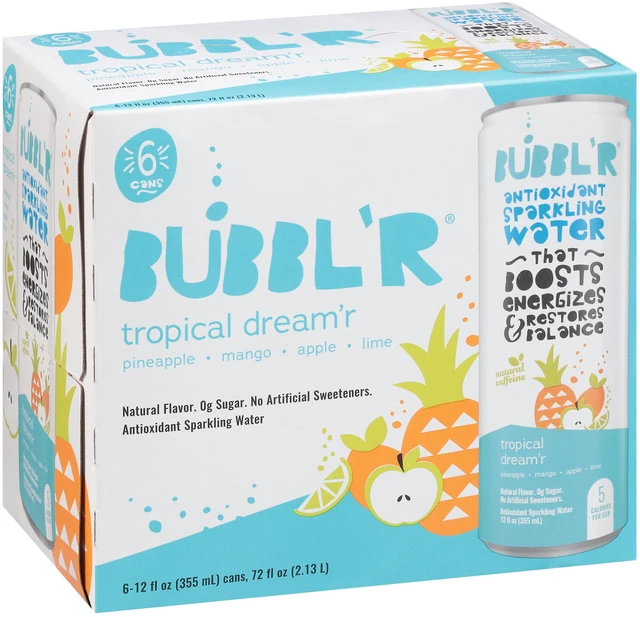Main image of BUBBL'R Antioxidant Sparkling Water 12 fl oz 6 Pack Cans Tropical Dream'r
