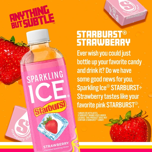 Alt view image 3 of 6 - Sparkling Ice STARBURST Strawberry Sparkling Water 17 fl oz Bottles (Pack of 12)
