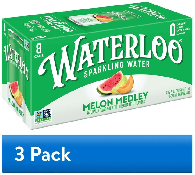 Main image of Waterloo Sparkling Water Melon Medley, 12 Fl Oz, 8 Pack Cans (3 Pack)