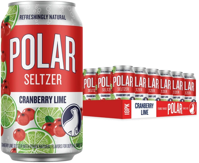 Main image of Polar Zero Calorie Cranberry Lime Sparkling Seltzer Water, 18 Pack of 12 fl oz Cans