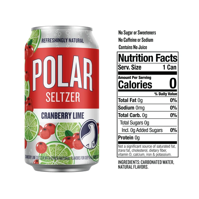 Alt view image 2 of 5 - Polar Zero Calorie Cranberry Lime Sparkling Seltzer Water, 18 Pack of 12 fl oz Cans
