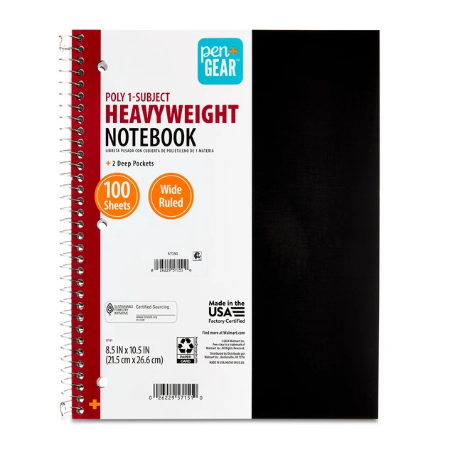 Alt view image 2 of 6 - Pen+Gear Wide-Ruled 1-Subject Poly Notebook, Black, 8.5x10.5in, 100 Sheets, 3 Pack