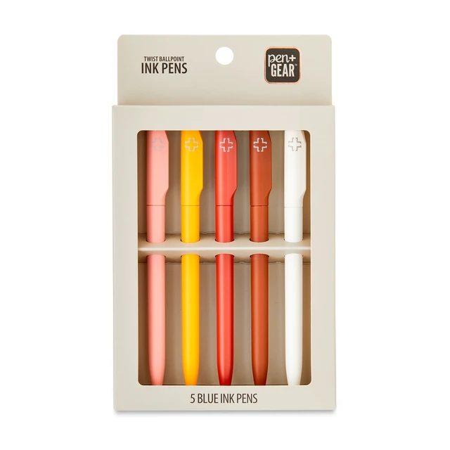 Alt view image 3 of 5 - Pen+Gear Twist Ballpoint Ink Pen, Blue Ink, 5 Count, 0.5mm, Assorted Colors