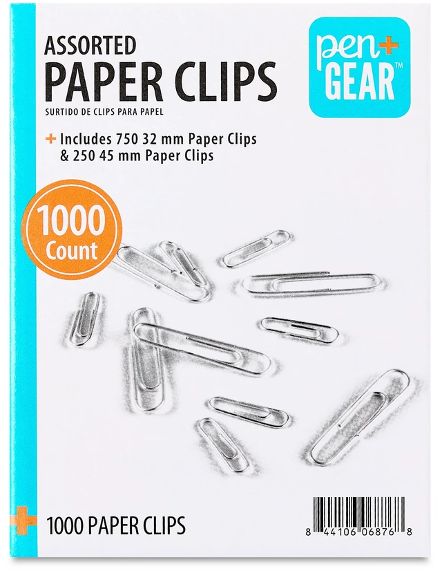 Main image of Pen+Gear Paper Clips 1000 Count, Silver, Assorted Sizes