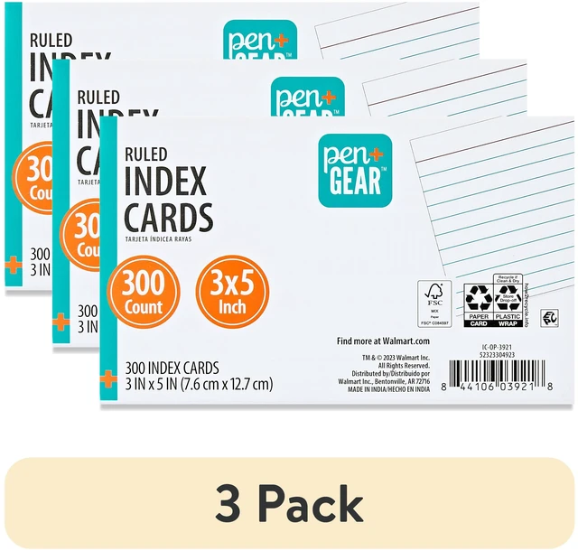 Main image of Pen+Gear Ruled Index Cards, 3" x 5", White, 300 Count, 3 Pack