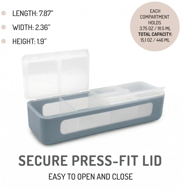 Alt view image 5 of 6 - Melii Snackle Box 4-Compartment Snack Container with Lids, BPA-Free Food Storage for Kids & Adults, Travel & Crafts, Slate