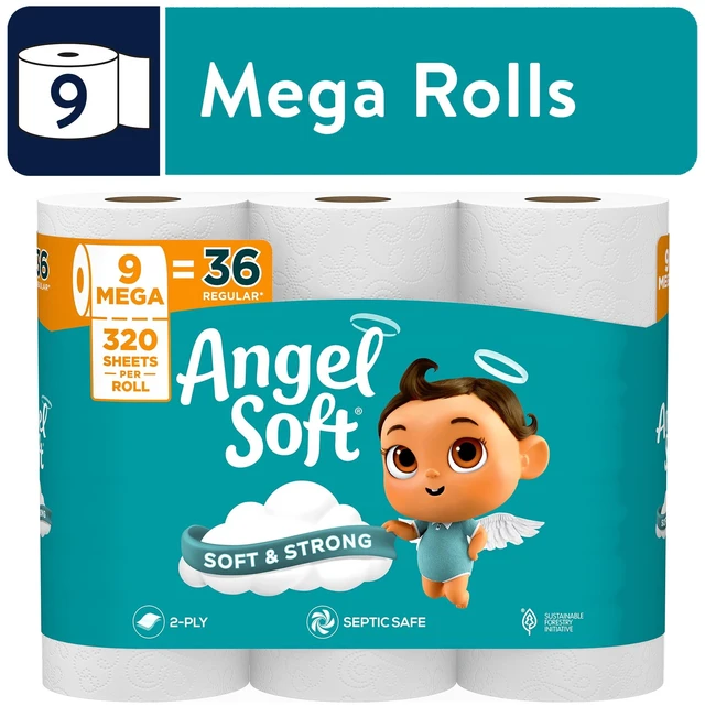 Main image of Angel Soft 2-Ply Toilet Paper, 9 Mega Rolls, 320 Sheets per Roll