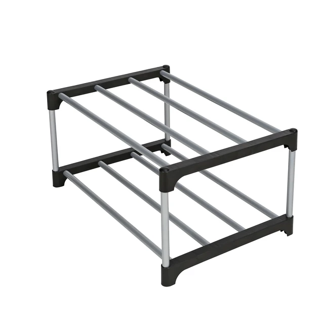 Alt view image 6 of 6 - Mainstays 2-Tier Black and Silver Shoe Rack with Iron Poles and Plastic Connectors, Holds up to 4 Pairs
