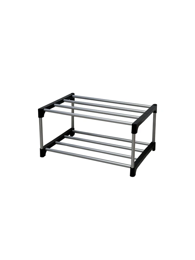 Alt view image 4 of 6 - Mainstays 2-Tier Black and Silver Shoe Rack with Iron Poles and Plastic Connectors, Holds up to 4 Pairs