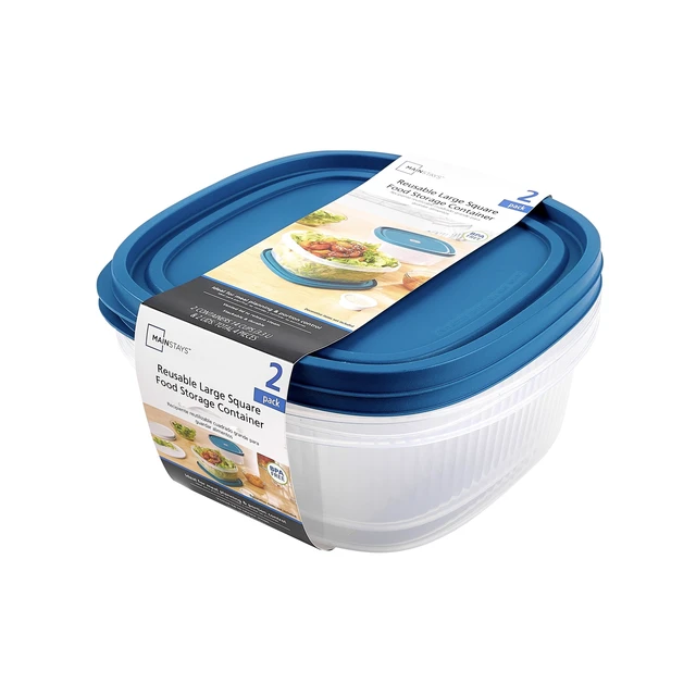 Alt view image 2 of 6 - Mainstays Reusable Food Storage Container Set, Large Square Plastic, 14 Cups Each, 2 Containers with 2 Lids