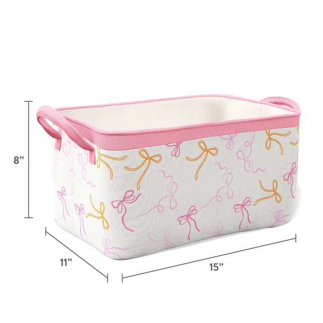 Alt view image 5 of 5 - Mainstays Kids Medium Canvas Storage Basket with Handles, Pink Bows