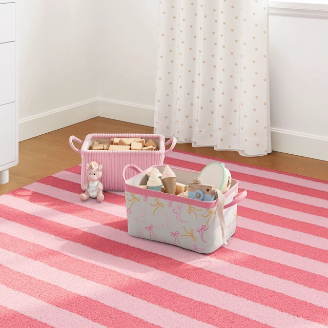 Alt view image 4 of 5 - Mainstays Kids Medium Canvas Storage Basket with Handles, Pink Bows