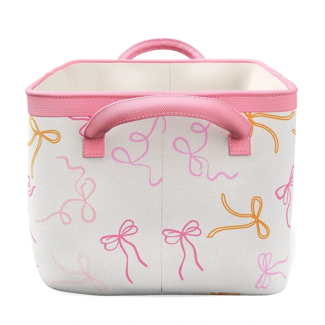 Alt view image 2 of 5 - Mainstays Kids Medium Canvas Storage Basket with Handles, Pink Bows