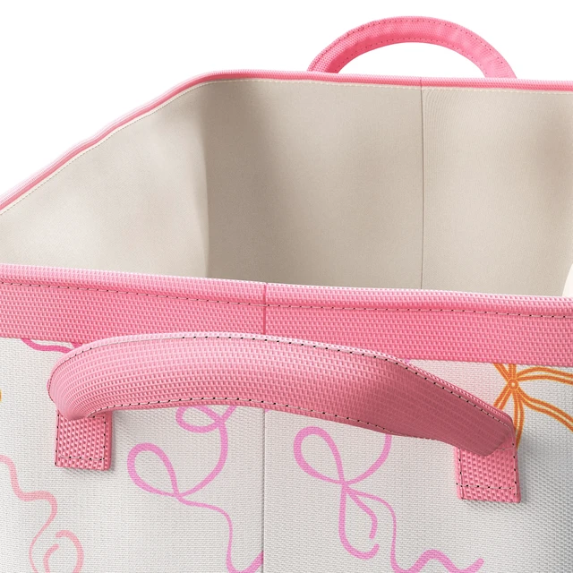 Alt view image 3 of 5 - Mainstays Kids Medium Canvas Storage Basket with Handles, Pink Bows