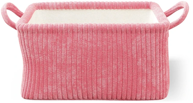 Main image of Mainstays Kids Medium Pink Ribbed Corduroy Fabric Storage Basket with Handles
