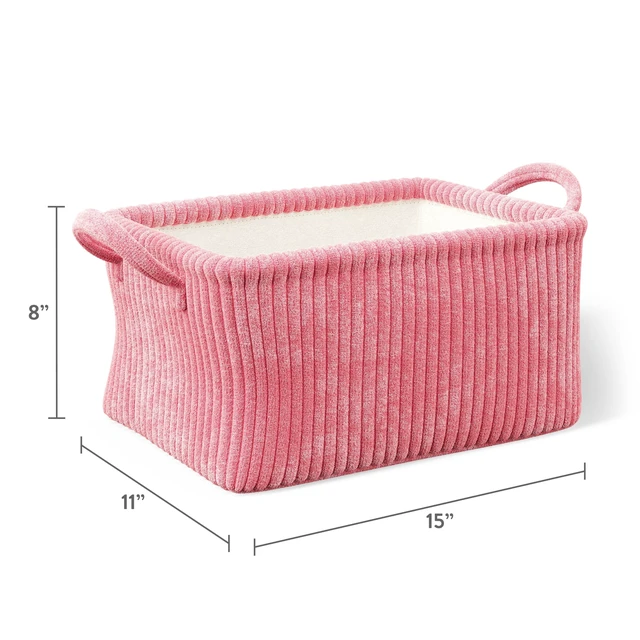 Alt view image 5 of 5 - Mainstays Kids Medium Pink Ribbed Corduroy Fabric Storage Basket with Handles