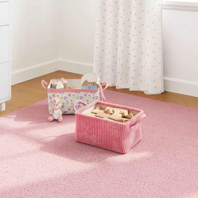 Alt view image 2 of 5 - Mainstays Kids Medium Pink Ribbed Corduroy Fabric Storage Basket with Handles