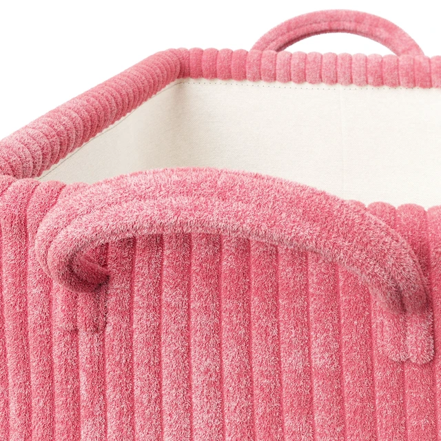 Alt view image 3 of 5 - Mainstays Kids Medium Pink Ribbed Corduroy Fabric Storage Basket with Handles