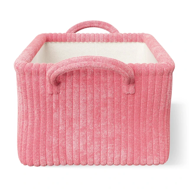 Alt view image 4 of 5 - Mainstays Kids Medium Pink Ribbed Corduroy Fabric Storage Basket with Handles