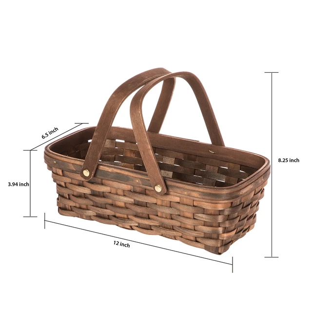 Alt view image 2 of 6 - Mainstays Woodchip Storage Basket with Handles, Dark Brown, 6.5in W x 12in L x 3.94in H