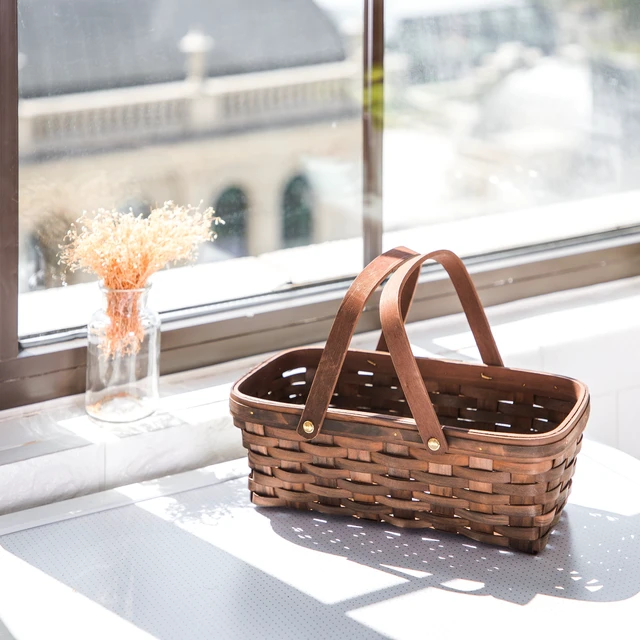 Alt view image 3 of 6 - Mainstays Woodchip Storage Basket with Handles, Dark Brown, 6.5in W x 12in L x 3.94in H