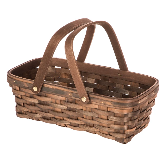 Alt view image 5 of 6 - Mainstays Woodchip Storage Basket with Handles, Dark Brown, 6.5in W x 12in L x 3.94in H