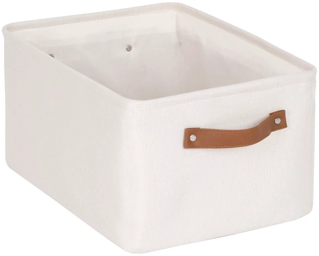 Main image of Mainstays Rectangular Canvas Decorative Storage Basket with Polyurethane Handles, Natural, 15in x 11.02in x 7.87in