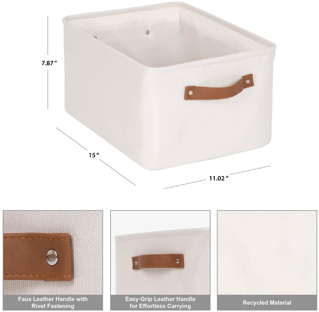 Alt view image 4 of 6 - Mainstays Rectangular Canvas Decorative Storage Basket with Polyurethane Handles, Natural, 15in x 11.02in x 7.87in