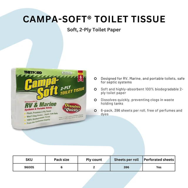 Alt view image 5 of 5 - Thetford 96005 Campa-Soft RV & Marine Toilet Paper, 6 Rolls