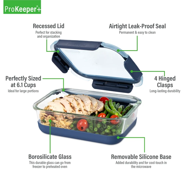 Alt view image 4 of 6 - ProKeeper+ 6.1-Cup Glass Food Storage Container with Airtight Silicone Lid