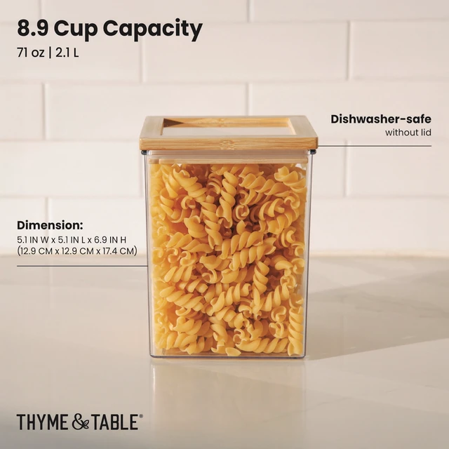 Alt view image 6 of 6 - Thyme & Table 9-Cup Medium Pantry Food Storage Container, Clear Plastic with Bamboo Lid