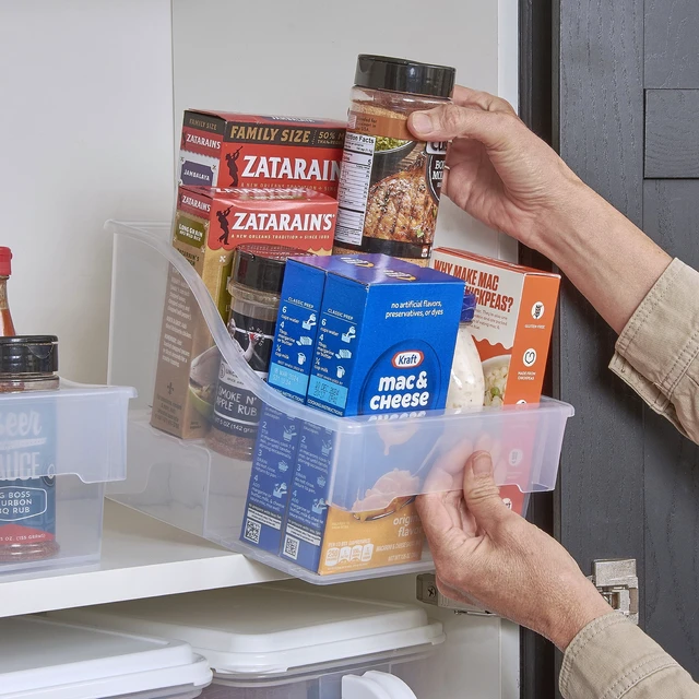 Alt view image 4 of 6 - (2 Pack) Mainstays 2-Tier Medium Clear Plastic Pantry Bin, 10in x 8.25in x 7.2in