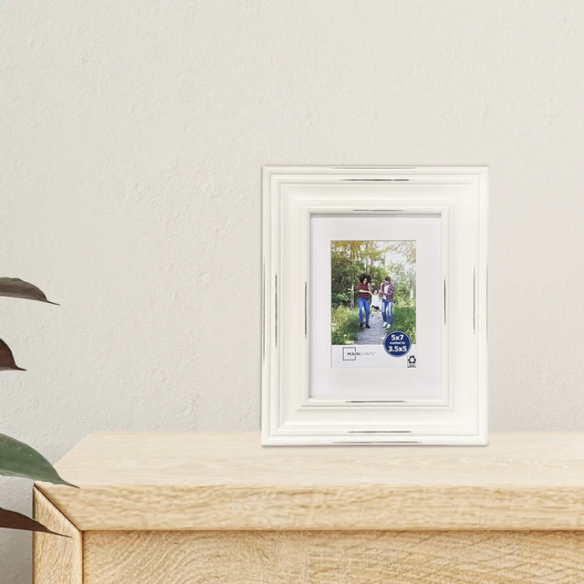Alt view image 2 of 6 - Mainstays 5 x 7 Distressed White Picture Frame with 3.5 x 5 White Mat for Tabletop or Wall Display