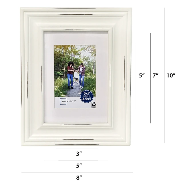 Alt view image 5 of 6 - Mainstays 5 x 7 Distressed White Picture Frame with 3.5 x 5 White Mat for Tabletop or Wall Display