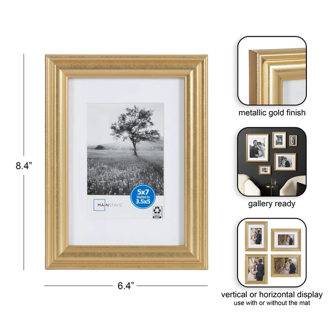 Alt view image 4 of 6 - Mainstays 5x7 Picture Frame, Gold Tabletop or Wall Display