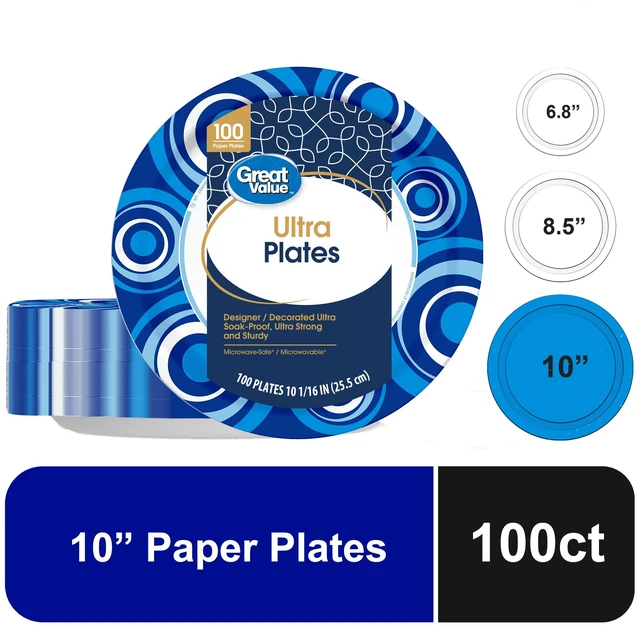 Main image of Ultra 10 in Disposable Paper Plates, 100 Count, Great Value