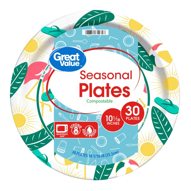 Alt view image 2 of 6 - Great Value Seasonal Disposable Paper Plates, 10in, 30Count